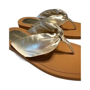 Stuart Weitzman Cassie Flip Flop Sandals Platino Metallic Size 9